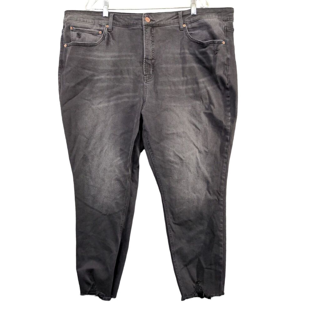 Terra & Sky Women's Skinny Leg Jeans Black Plus 24W Denim Frayed Hem